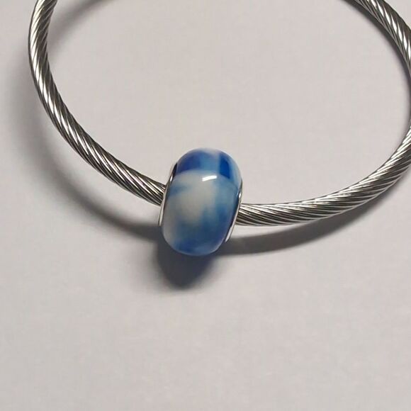 Blended Blue and White Charm for Pandora Style Bracelet - Picture 2 of 5